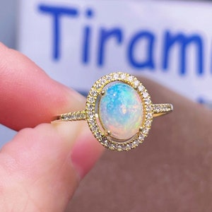 Fire Opal Ring - Genuine Opal Gemstone - Gold Band Ring - October Birthstone Ring - Dainty Raw Opal Ring - Personalized Ring