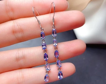 Natural Tanzanite Dangle Earrings, Raw Tanzanite Earrings, Silver Dangle Earrings, Earrings Jewelry for Woman, Gift for Her