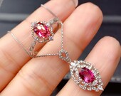 Handmade Purple Garnet Jewelry Set, Sterling Silver Garnet Ring, Dainty Garnet Necklace Pendant, January Birthstone Jewelry, Gift for Her