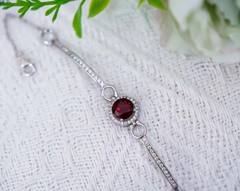 Genuine Garnet Bracelet | Natural Garnet | 925 Sterling Silver Bracelet | Dainty Bracelet | Celebration Gift For Her