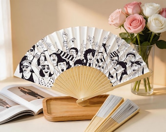 Retro Crowd Print Paper Fan, Portable Handheld Fan for Raves & Events, Music Festival Accessories