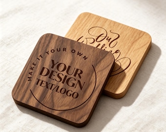 Custom Text Logo Walnut Beech Coaster, Engraved Drink Coaster, Bulk Party Favors, Keepsake Gift