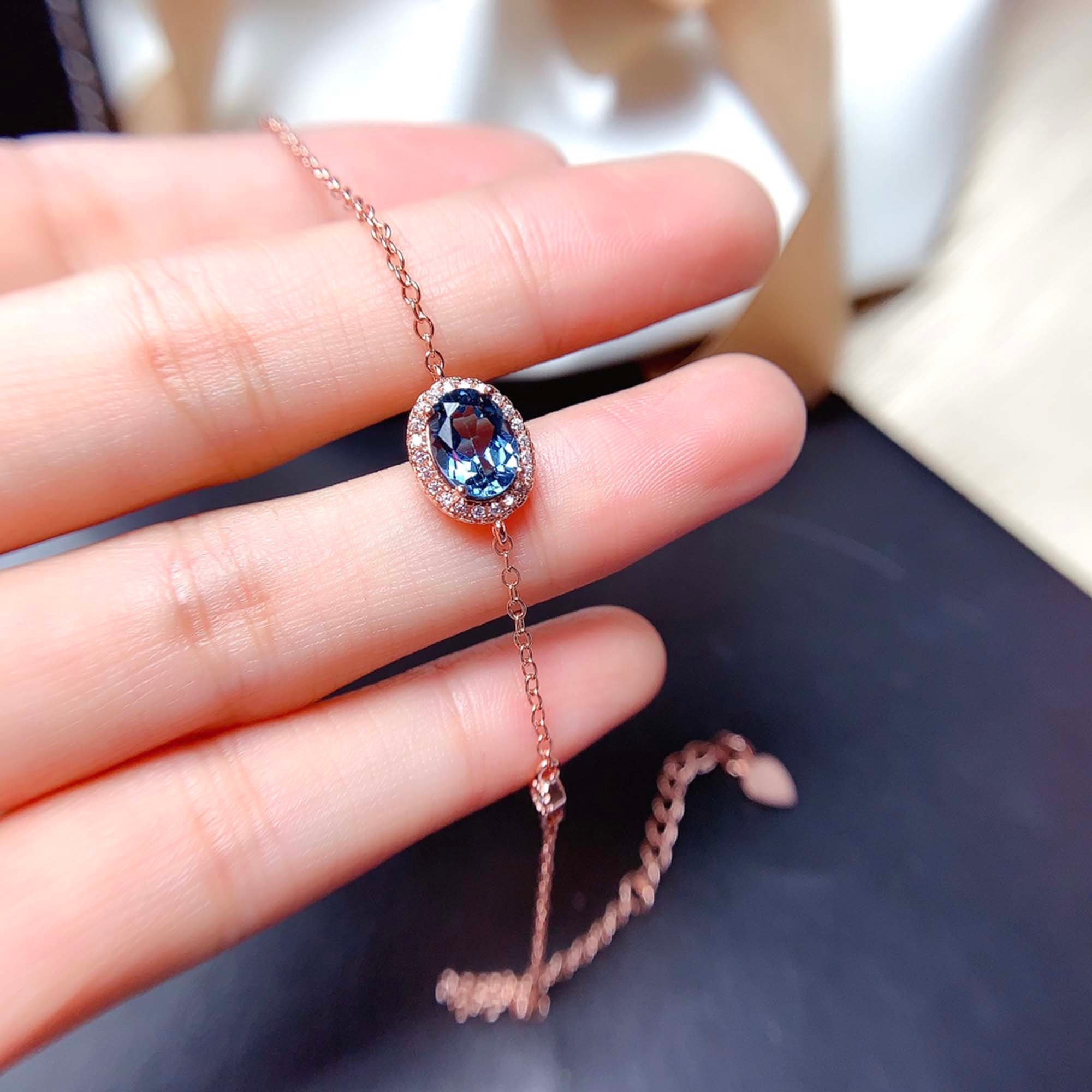 Natural London Blue Topaz Bracelet, Blue Gemstone Bracelet, Topaz Jewelry, Rose Gold Bracelet, Birthstone Bracelet, Unique Gift For Her