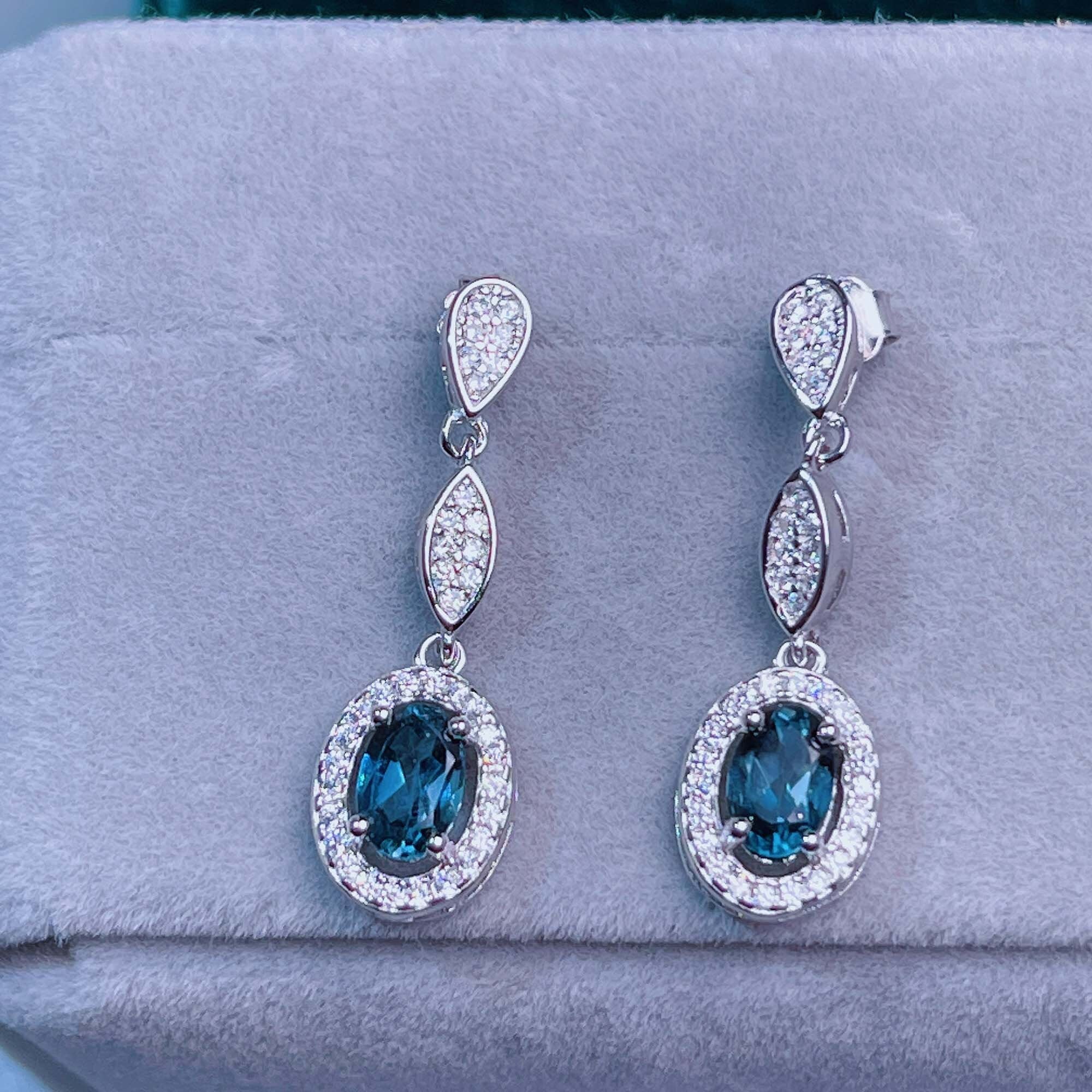 Natural London Blue Topaz Earrings Genuine Blue Gemstone | Etsy