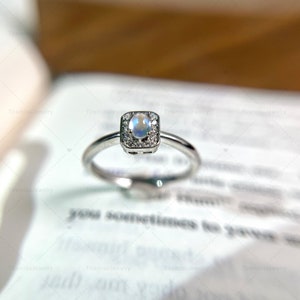 Dainty Moonstone Ring: Sterling Silver, CZ Diamond Accent, June Birthstone