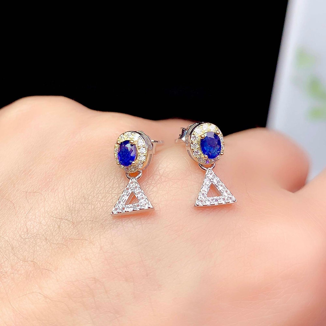 Dainty Sapphire Stud Earrings Sri Lanka Blue Gemstone Etsy