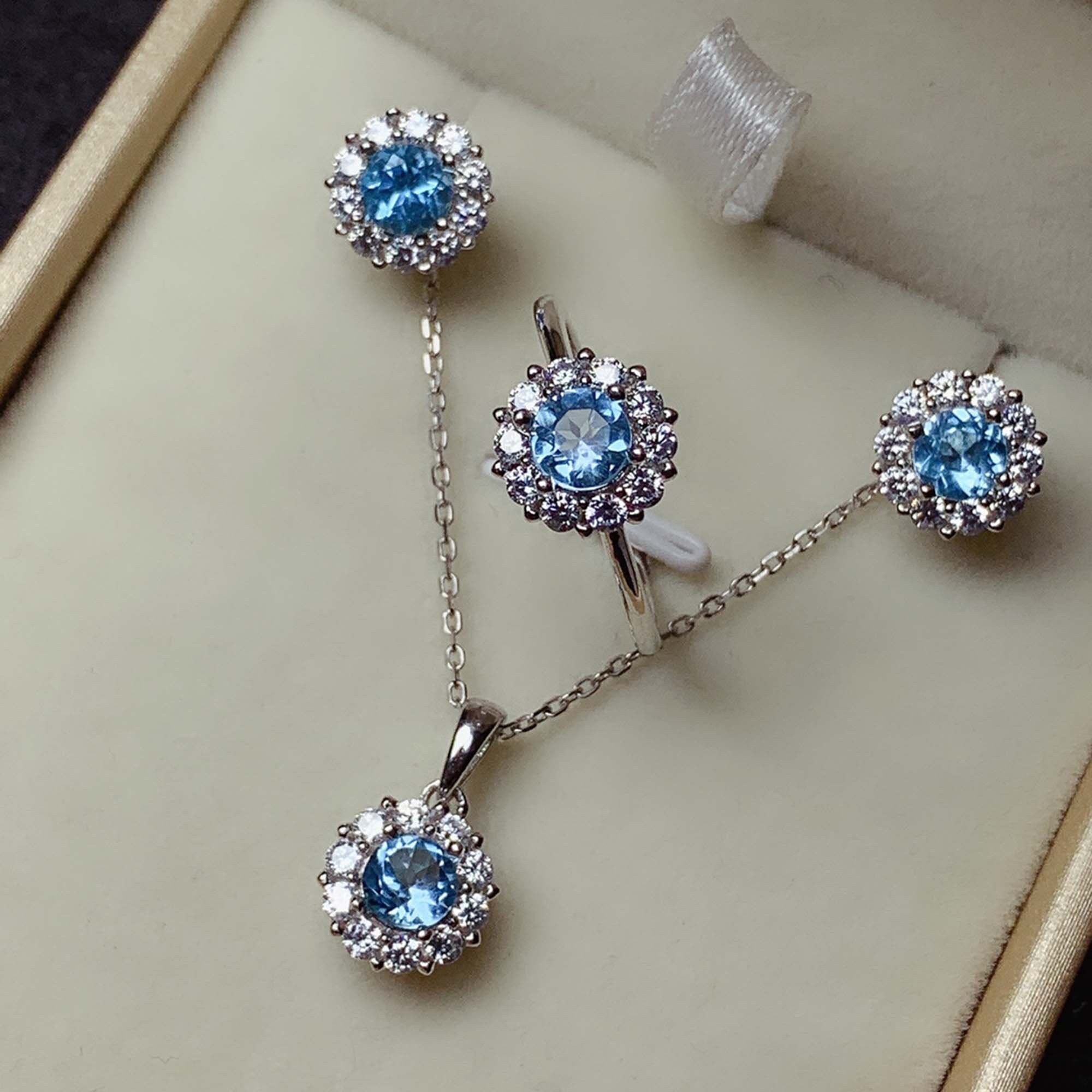 Genuine Sky Blue Topaz Jewelry Set Topaz Silver Ring Stud | Etsy