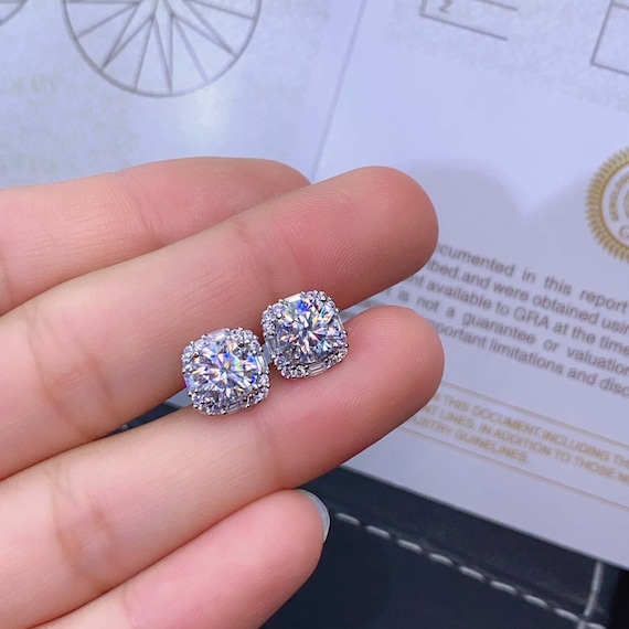 ■TATIANA■ Silver 925 Moissanite 1 Carat Earrings DE0003 17 Round Cut Moissanite Stud Earrings, 925 Sterling Silver 1