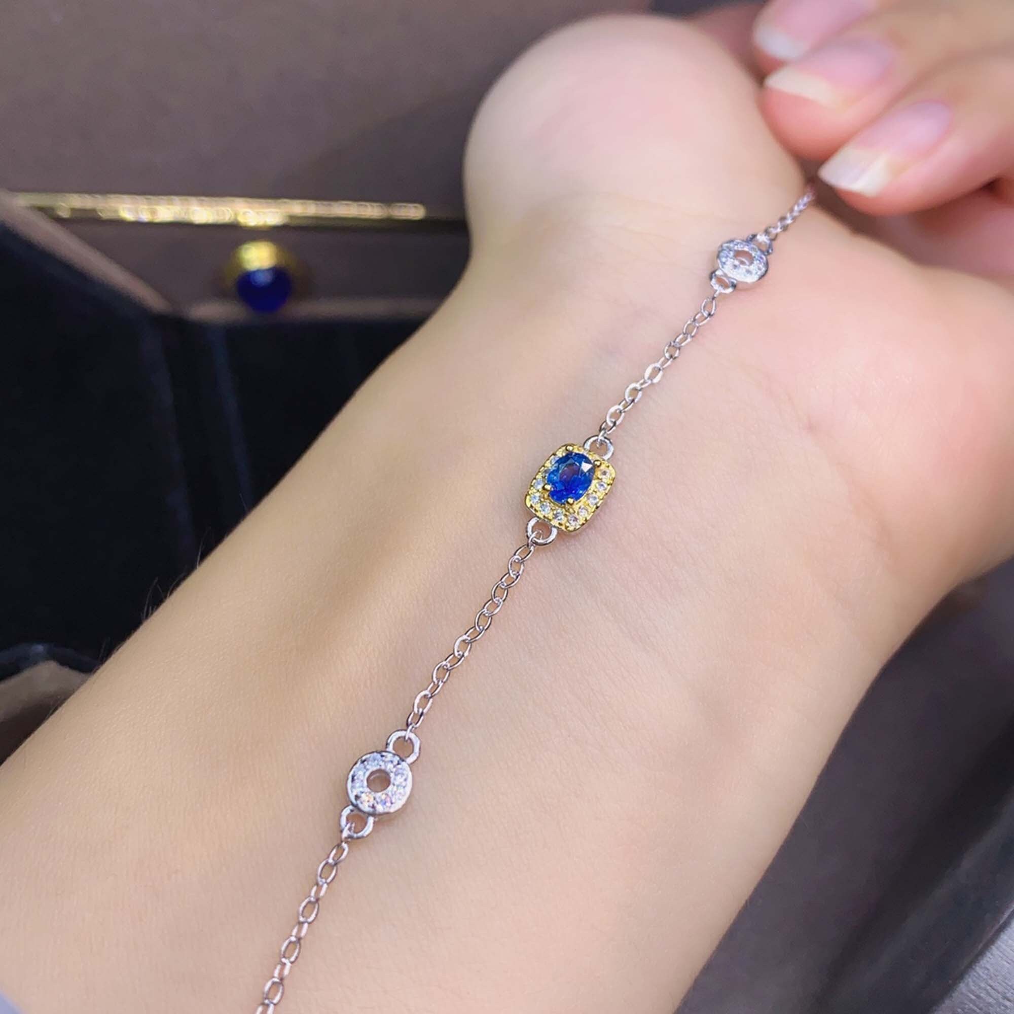 Natural Sapphire Bracelet Genuine Sapphire Sterling Silver Etsy