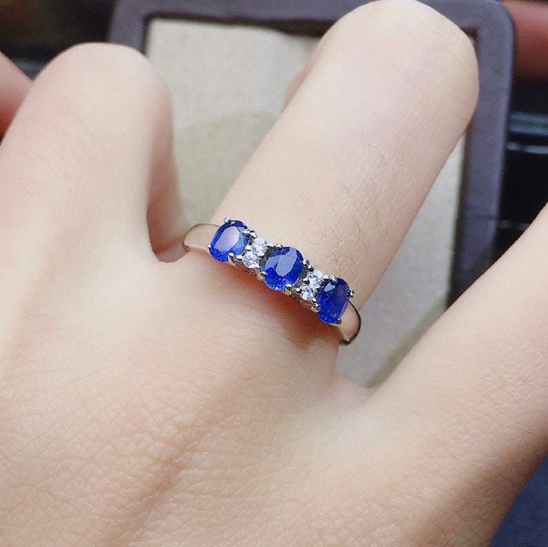 Delicate Sapphire Ring Stacking Ring Natural Sapphire Gemstone Ring 4*3 mm Oval Sapphire Ring Jewelry Sterling Silver Band Ring
