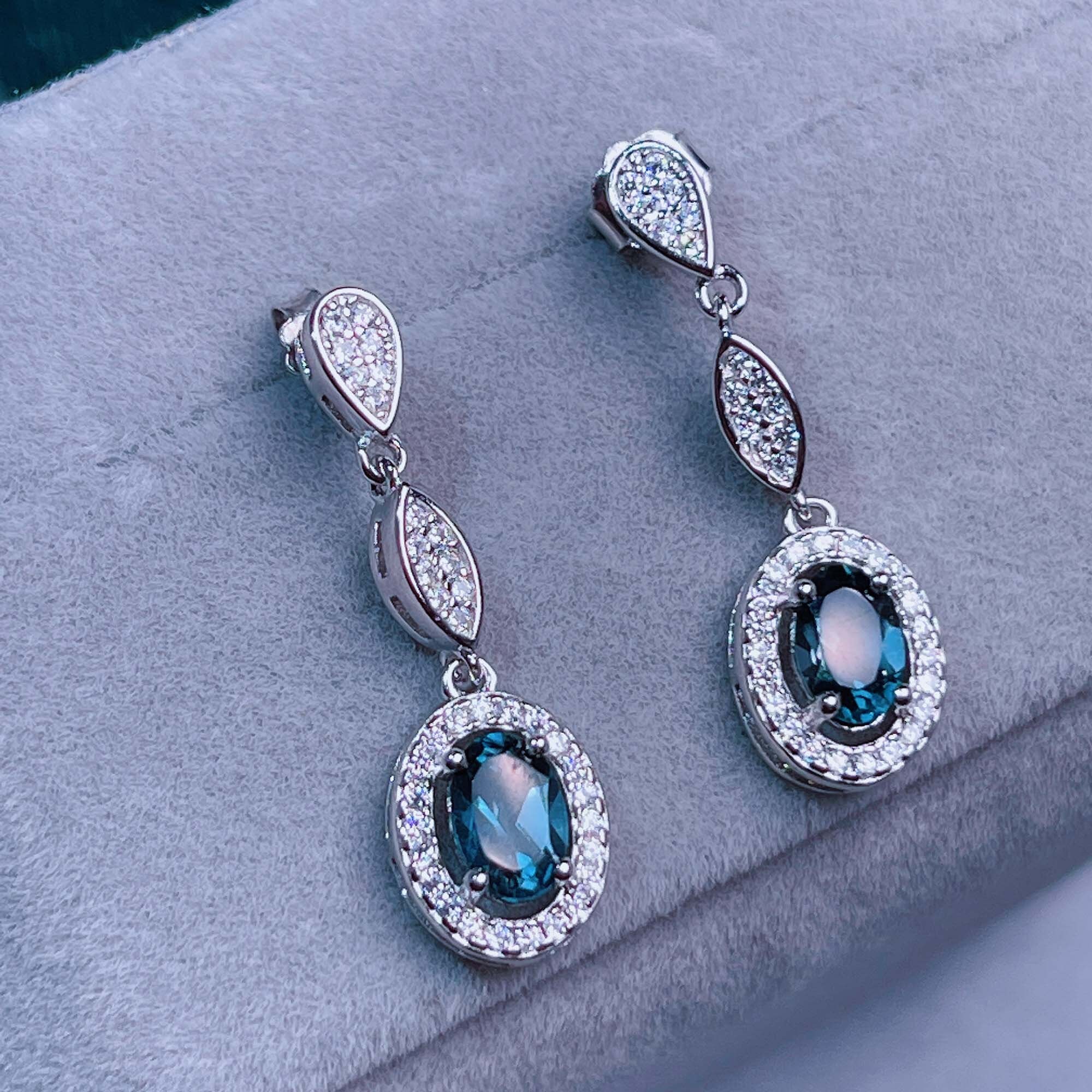 Natural London Blue Topaz Earrings Genuine Blue Gemstone | Etsy