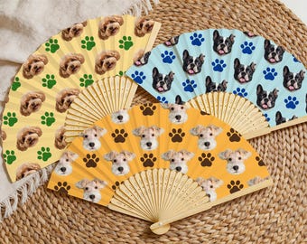 Personalized Pet Portrait Folding Fan, Cat Dog Face Paw Print Party Decor, Party Favors