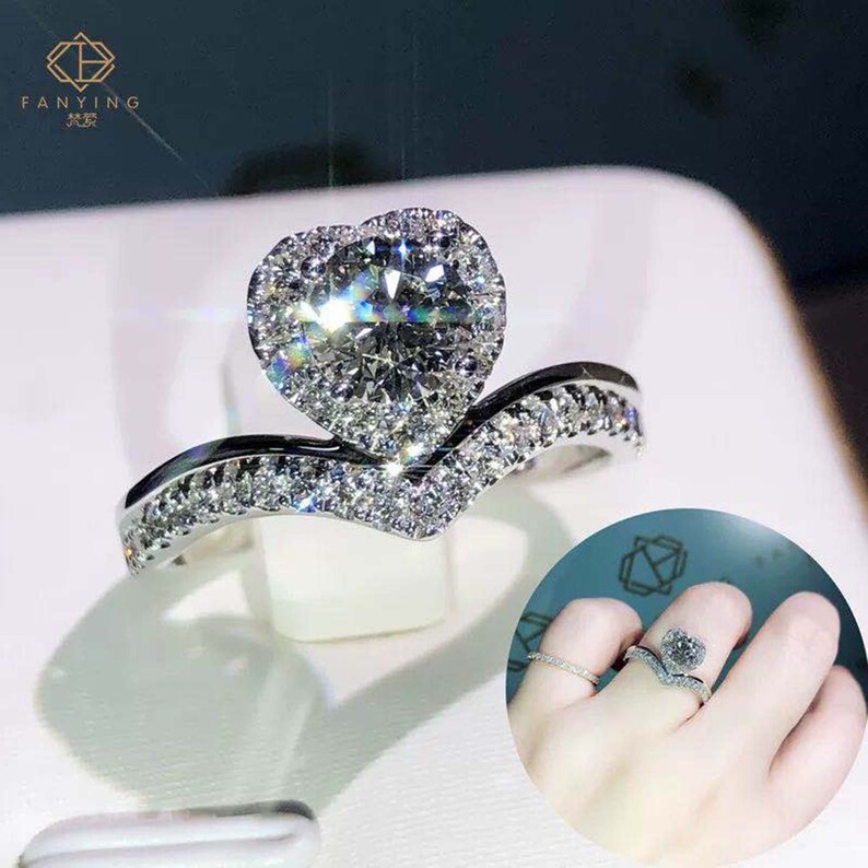 Silver Diamond Moissanite Ring Brilliant Round Cut Moissanite 1ct Moissanite Ring Promise Engagement Ring Wedding Anniversary Ring