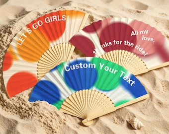 Custom Text Pastel Gradient Circle Hand Fans, Folding Paper Fans, Personalzied Party Favors