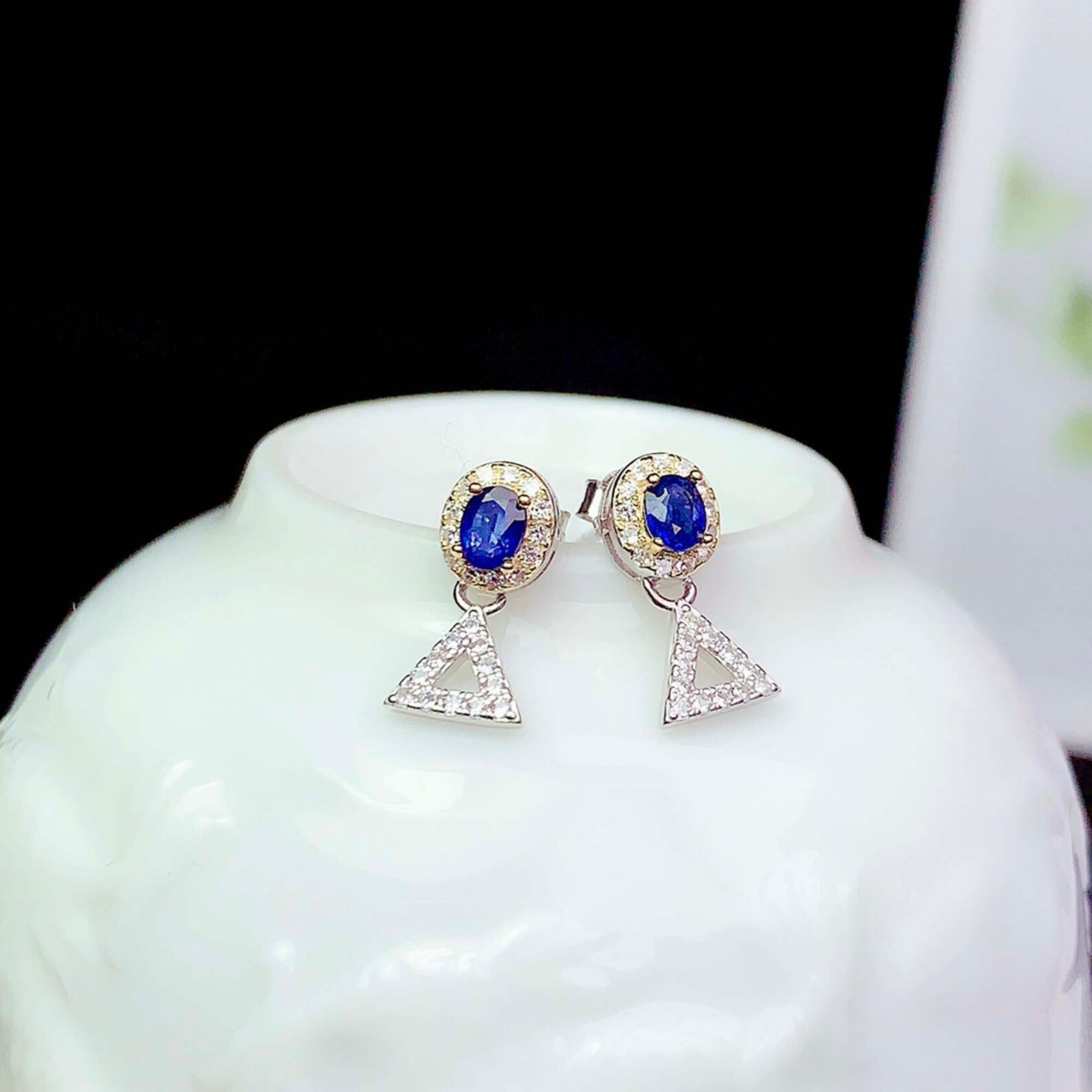 Dainty Sapphire Stud Earrings Sri Lanka Blue Gemstone Etsy