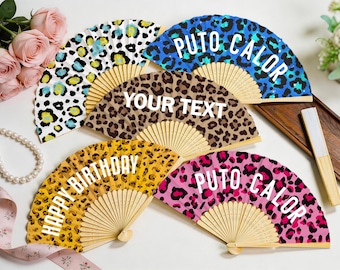 Custom Text Leopard Print Party Fans, Bulk Folding Paper Fan, Party Favors, Festival Decor