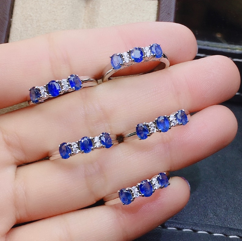 Delicate Sapphire Ring Stacking Ring Natural Sapphire Gemstone Ring 4*3 mm Oval Sapphire Ring Jewelry Sterling Silver Band Ring