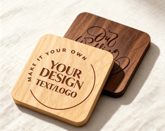 Custom Text Logo Walnut Beech Coaster, Engraved Drink Coaster, Bulk Party Favors