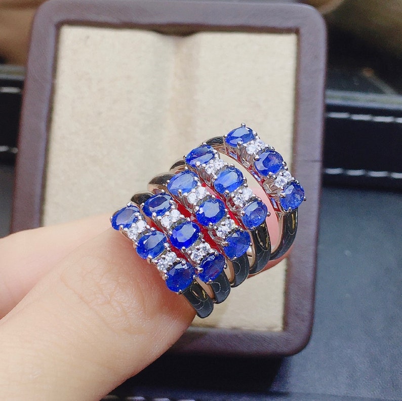 Delicate Sapphire Ring Stacking Ring Natural Sapphire Gemstone Ring 4*3 mm Oval Sapphire Ring Jewelry Sterling Silver Band Ring