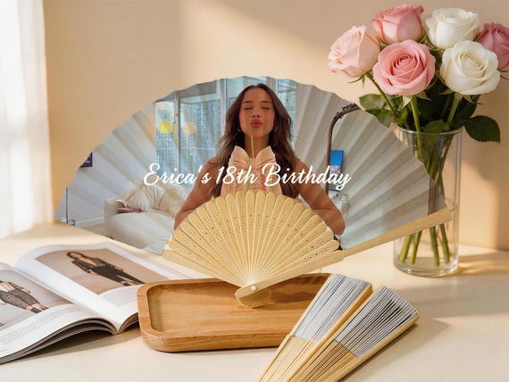 Custom Photo Birthday Folding Fans, Bulk Party Favors Hand Fan, Birthday Keepsake Gift
