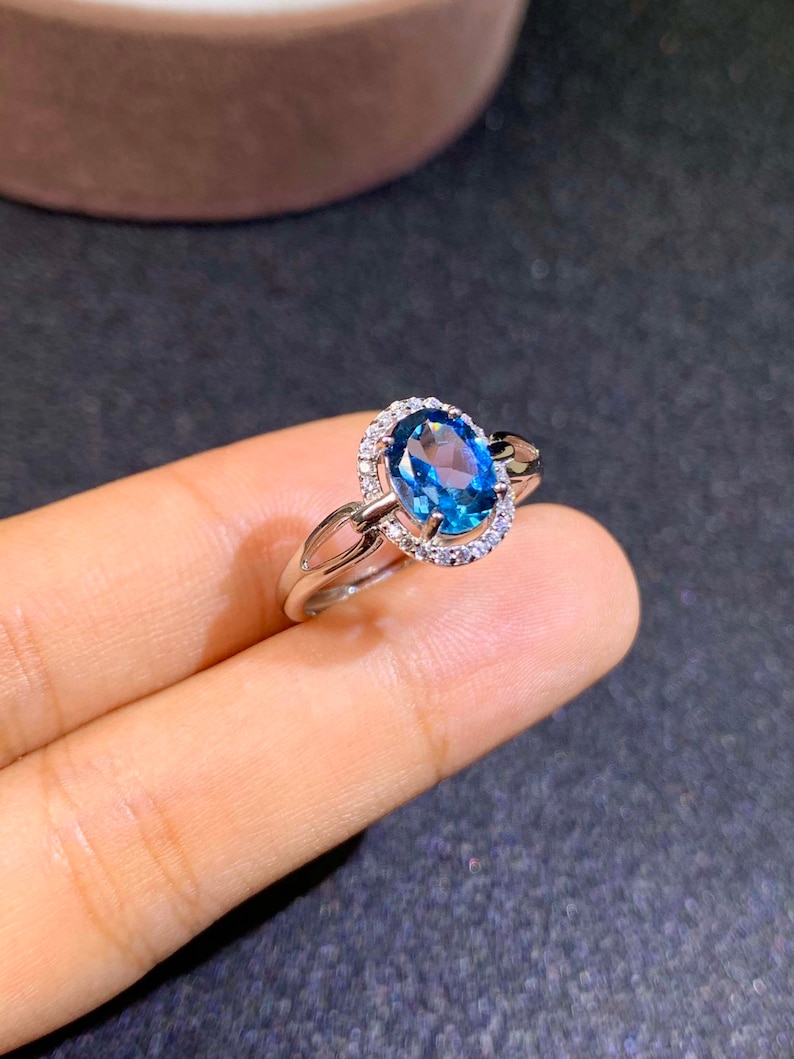 Topaz Ring Sterling Silver Jewelry Woman Topaz Ring Dainty London Blue Topaz Ring Handmade Statement Ring Simple Gemstone Ring