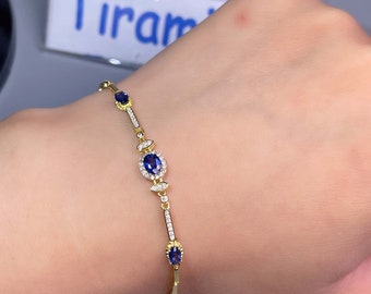 Natural Royal Blue Sapphire Bracelet - Handmade Gold Bracelet - September Birthstone Jewelry Bracelet - Dainty Bracelet Gift for Her