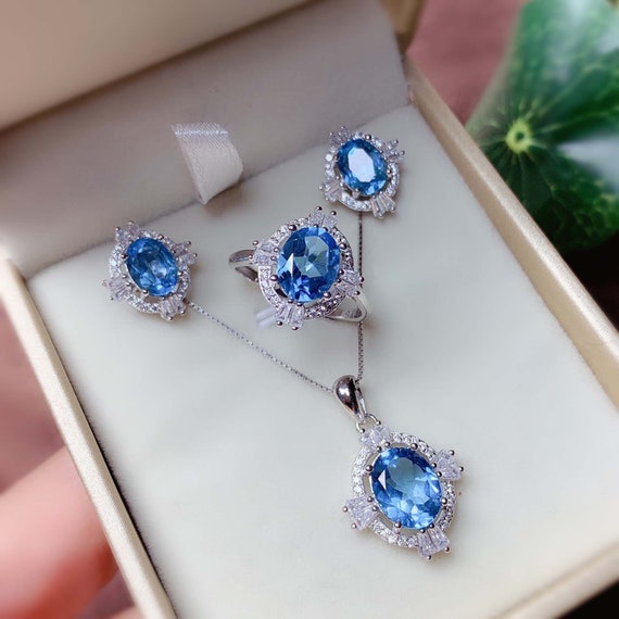 Sky Blue Topaz Jewelry Set Genuine Topaz Oval Gemstone Etsy