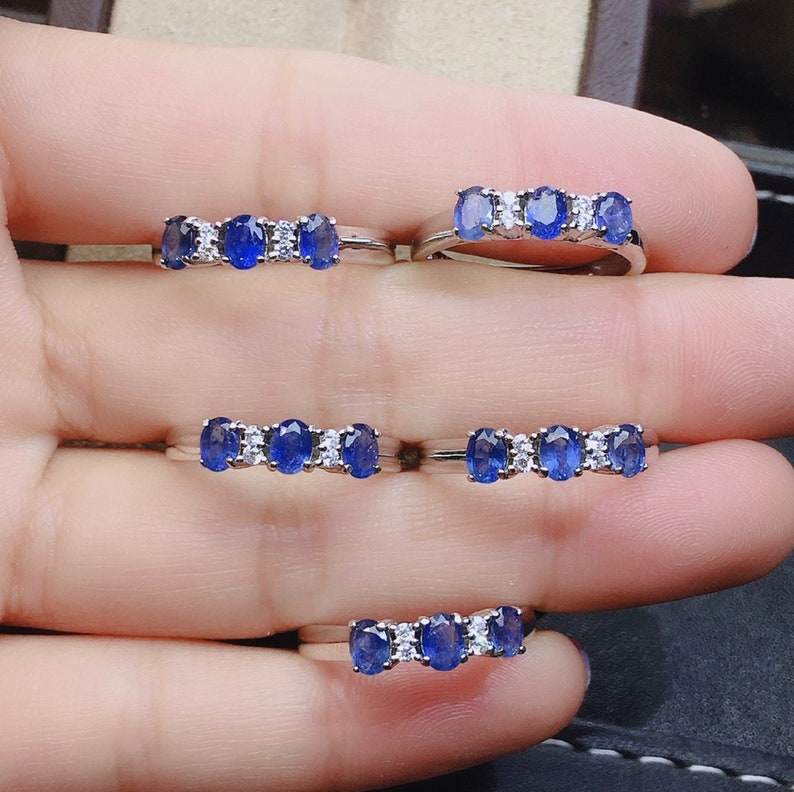 Delicate Sapphire Ring Stacking Ring Natural Sapphire Gemstone Ring 4*3 mm Oval Sapphire Ring Jewelry Sterling Silver Band Ring