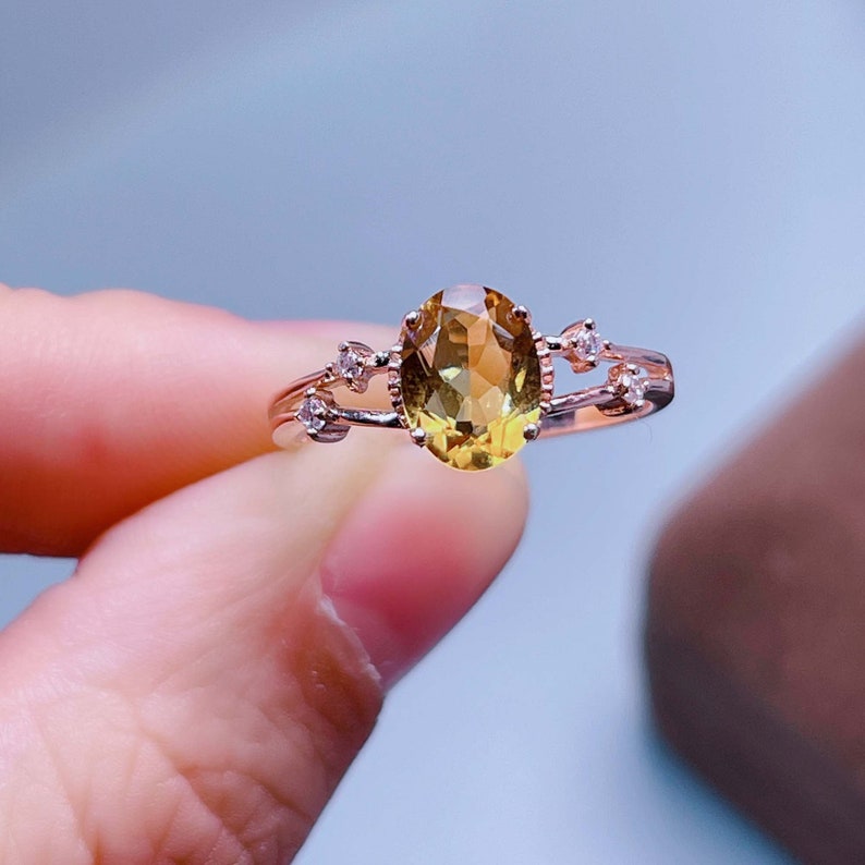 Natural Yellow Citrine Ring - 925 Sterling Silver - Handmade CZ Diamond Citrine Ring - Statement Rings - November Birthstone - Women's Ring 