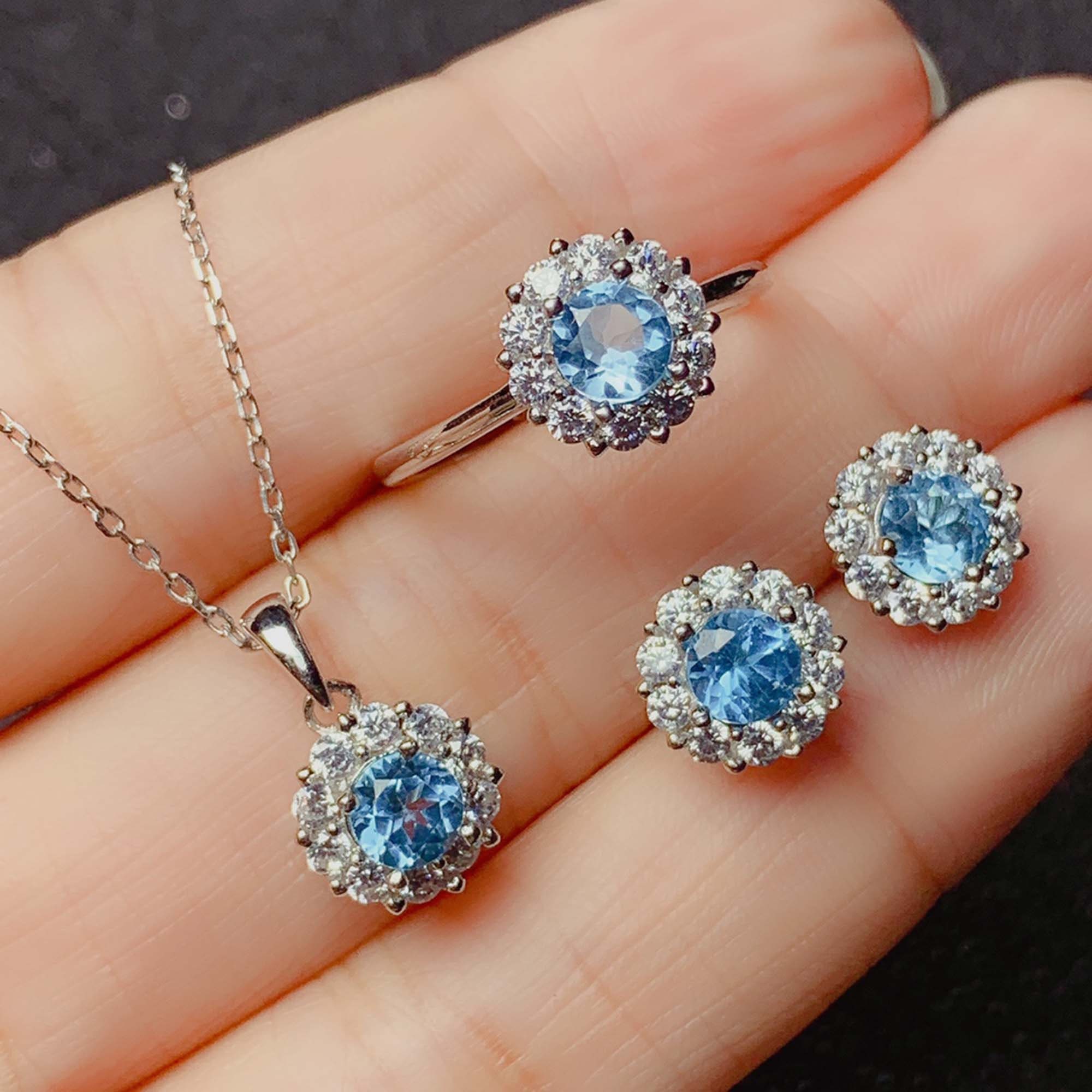 Genuine Sky Blue Topaz Jewelry Set Topaz Silver Ring Stud Etsy