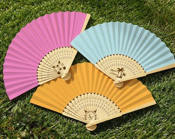 Custom Laser Engraved Wedding Hand Fans, Colorful Bridal Party Folding Fan, Party Favors