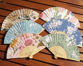 Engraved Floral Wedding Handheld Fans, Custom Name Bridal Party Paper Folding Fan, Wedding Favors