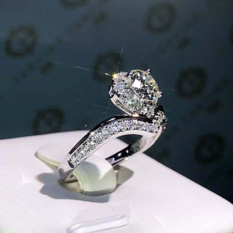 Silver Diamond Moissanite Ring Brilliant Round Cut Moissanite 1ct Moissanite Ring Promise Engagement Ring Wedding Anniversary Ring