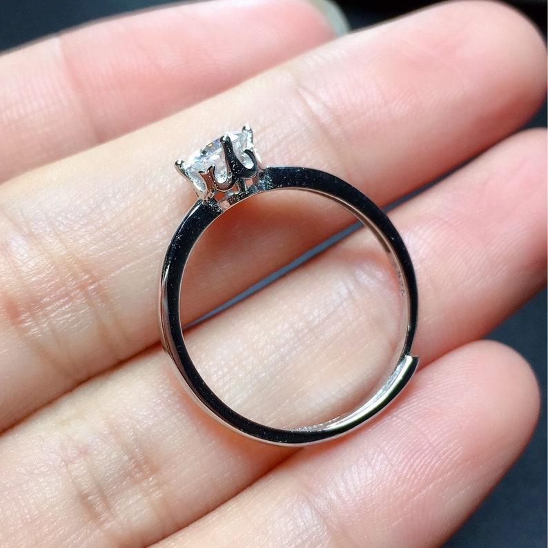 Brilliant Round Cut Solitaire Moissanite Stacking Ring Simulated Diamond Anniversary Ring Gift for Her Solid 18K White Gold Band