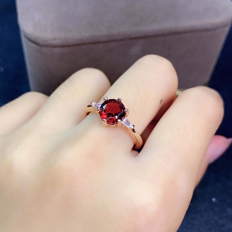 Natural Garnet Ring January Birthstone Genuine Red Gemstone Stacking Ring 925 Sterling Silver Garnet Ring Jewelry Simple Solitaire Ring