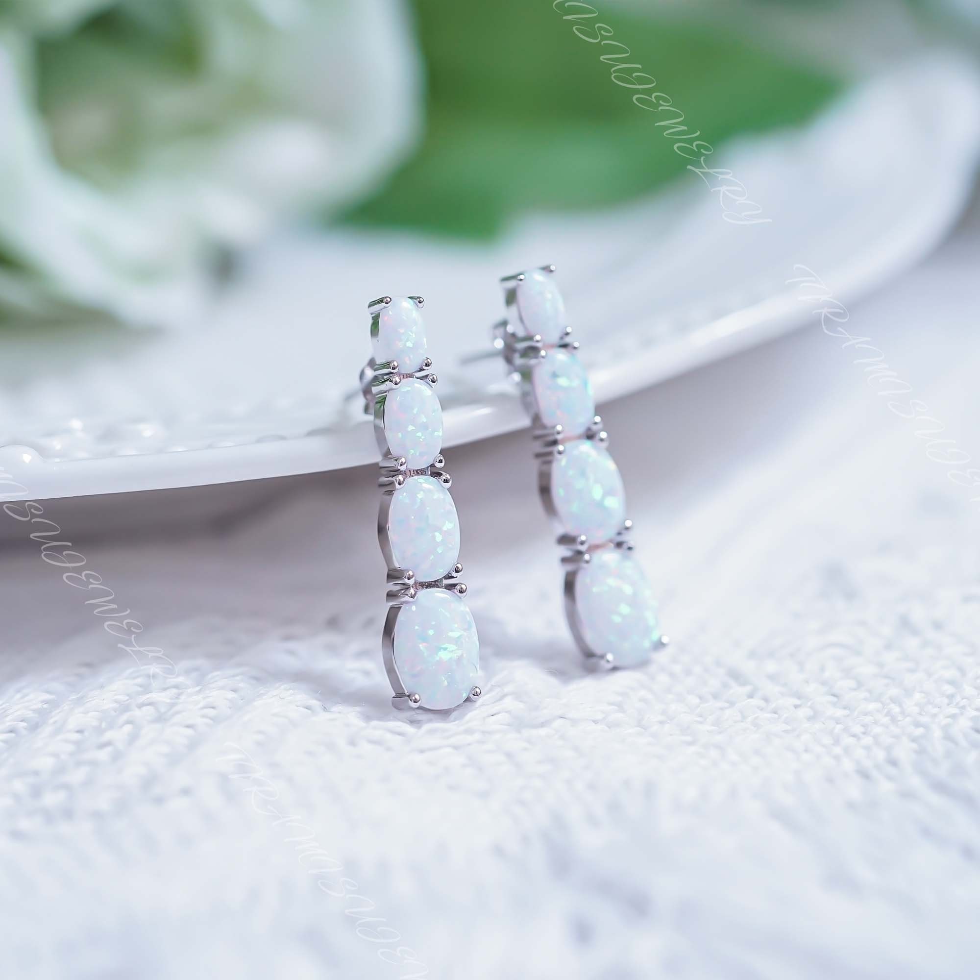 Boucles D'oreilles Pendantes Argent 925 Avec Opale De Feu Naturelle - Neuf Sans Emballage