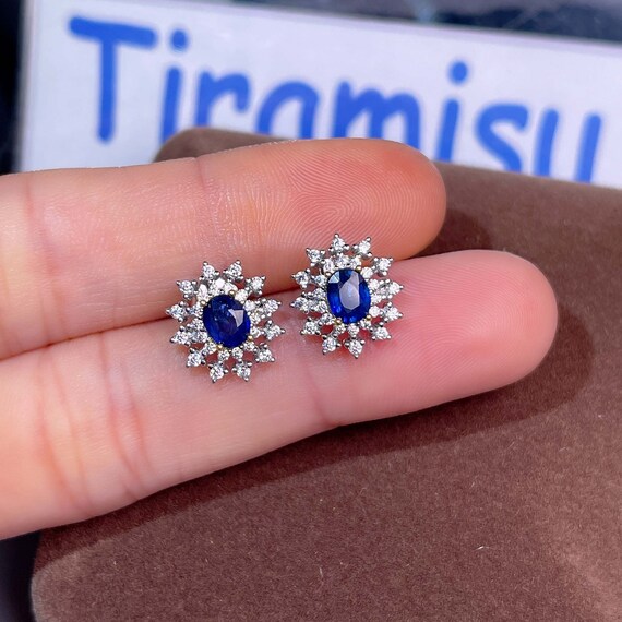 Dainty Sapphire Earrings Genuine Blue Gemstone 925 | Etsy