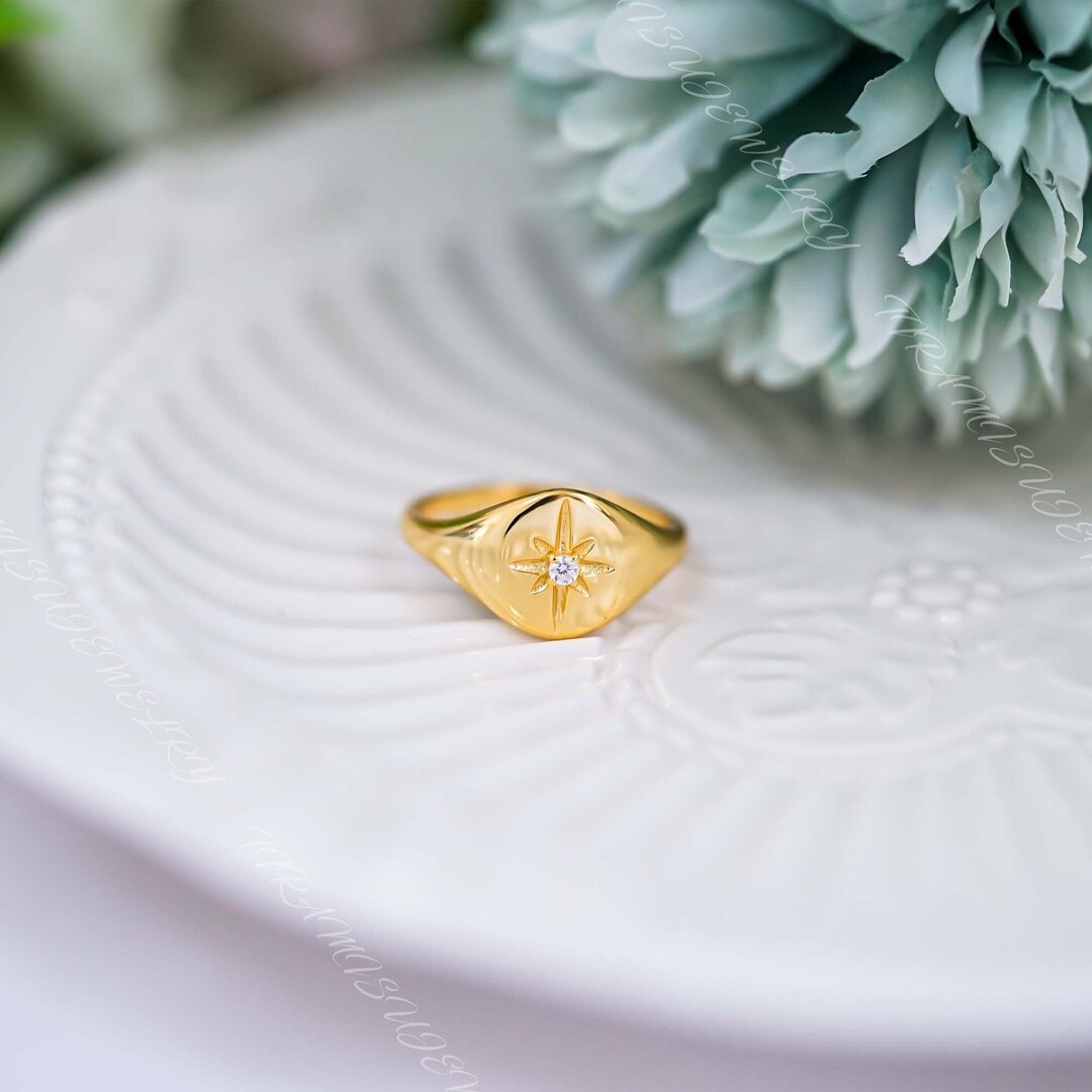 Signet Pinky Ring, Star Signet Ring, Gold Band Ring, Gold Rings for ...