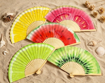 Vibrant Fruit Slice Paper Fan, Tropical Themed Party & Beach Accessory, Bluk Party Favor Gift