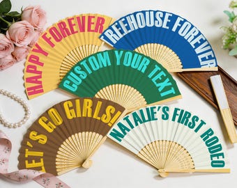 Retro Curved Font Custom Hand Fan, Personalized Text Summer Party Favors, Promo Giveaway Fans