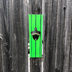 Wall Mounted Bottle Opener- Made from a Rossignol Ski - Mounting Screws Included - Green - Great Gift!