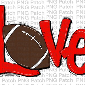 Op de afbeelding: Rode en witte "Love"-tekst met een bruine en witte voetbal in het midden van de "L".