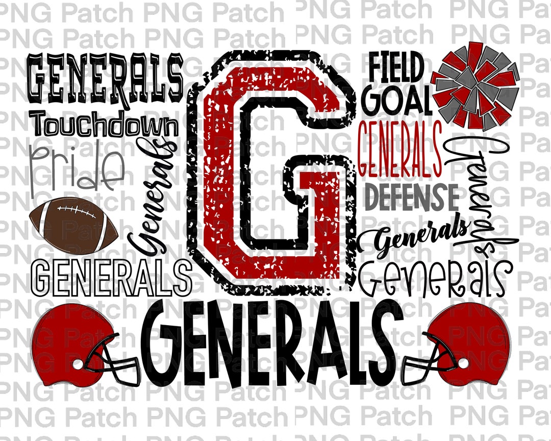 Generals Football Typography, Red Gray, Mascot PNG File, Team Digital ...