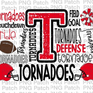 Tornadoes Football Typography |  Red Black | Mascot PNG File |Team Digital Design | Cheer, Football Sublimation Designs | Printable