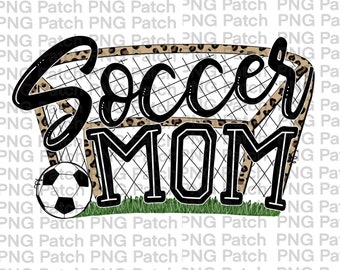 Soccer, Soccer Mom with Leopard Print Net and Soccer Ball, Soccer PNG Digital Design, Leopard Print Sublimation Design Download, Clipart