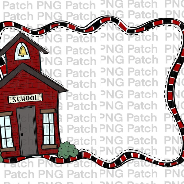 School House, Red Black White Frame, Back to School PNG Digital Design, Teacher Sublimation Design Download, Instant, Monogram, Clipart