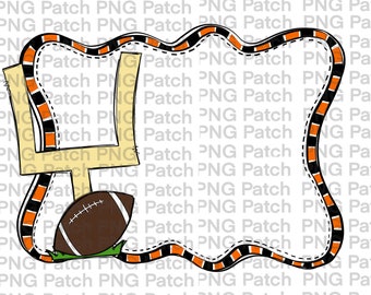 Football and Goal Post, Orange and Black Frame, Monogram, Football PNG Digital Design, Sports Sublimation Design Download Instant Download