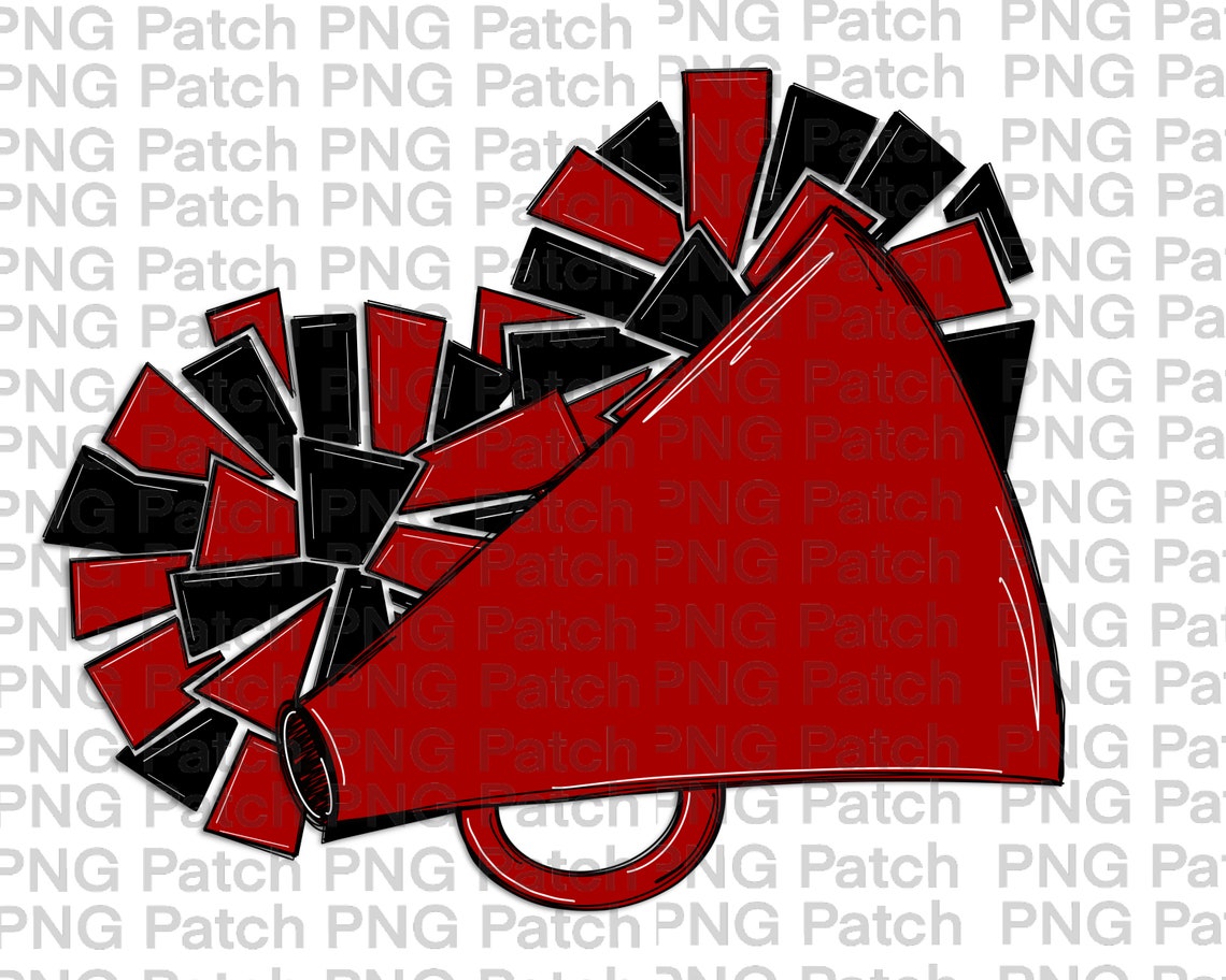 Red and Black Cheerleader Megaphone and Pom Poms Football PNG Etsy
