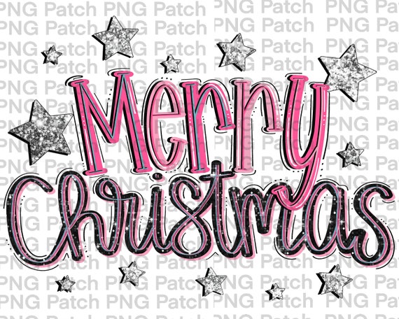 Pink Glitzer Frohe Weihnachten PNG | Funkelnde Faux Glitzer Sterne | Preppy Sublimationsdesign | Glam PNG | Druckbar Digital | Handgezeichnet
