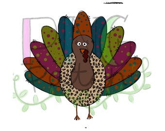 Wild Colorful Turkey with Leopard Print, Fall PNG Digital Design, Thanksgiving Sublimation Designs Downloads, Print and Cut, Digital